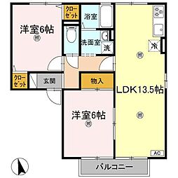 ファミール河野　A棟 1階2LDKの間取り