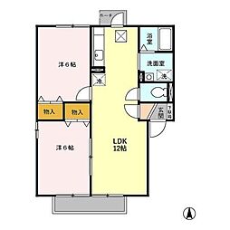 プランドール・ビュー　Ａ 1階2LDKの間取り