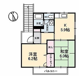 サンライフ光Ｄ棟 2階2Kの間取り