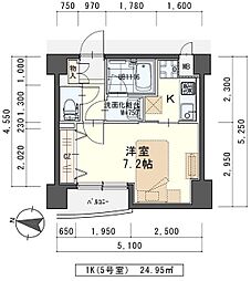 ラピス雨宮 6階1Kの間取り