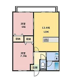 グランハイム 1階2LDKの間取り