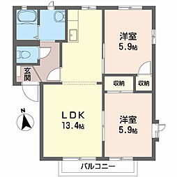 サンライトＫＡＴＯ・Ｂ 2階2LDKの間取り