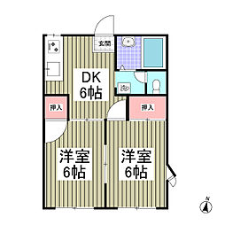 西武池袋線 所沢駅 バス15分 荒幡下車 徒歩2分の賃貸アパート 1階2DKの間取り