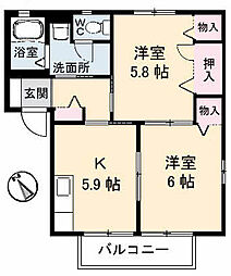 レイクサイド玉湯　Ｂ棟 1階2Kの間取り