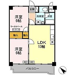 マンション　杏明館 3階2LDKの間取り