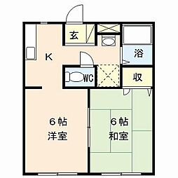 エスポアール壱番館 1階2Kの間取り