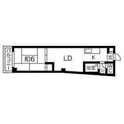 京阪京津線 びわ湖浜大津駅 徒歩5分の賃貸マンション 2階1LDKの間取り