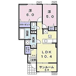 アベニール　ブリリア 1階2LDKの間取り