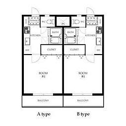 バーシティハウス泉A 4階1Kの間取り