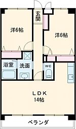 三角コーポ 3階2LDKの間取り