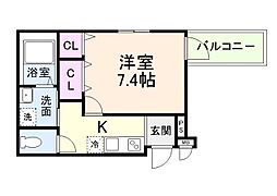 フジパレス堺なかもず 1Kの間取図画像