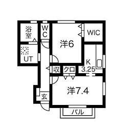 ブルックスタウンB棟 1LDKの間取図画像