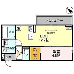 近鉄京都線 富野荘駅 徒歩5分の賃貸アパート 3階1LDKの間取り