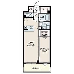S-RESIDENCE佐賀天神aline 2階1LDKの間取り