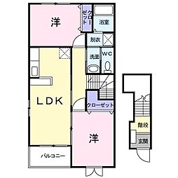 サンハウスヨシキＣ 2階2LDKの間取り