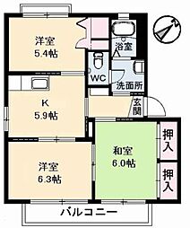 グランドメゾン中之町 A0202 2階3Kの間取り