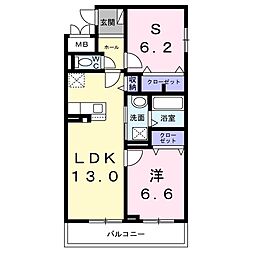 JR山陰本線 丹波口駅 徒歩6分の賃貸アパート 2階1SLDKの間取り
