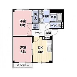 Surplus柳 1階2DKの間取り