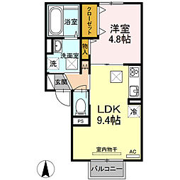 グレイスヴィラ南浜B 1LDKの間取図画像
