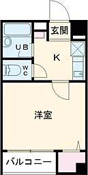 カトル・セゾン2 1Kの間取図画像