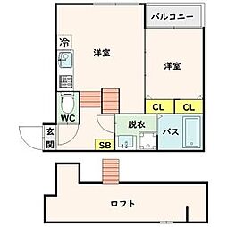 グランヴィスタ原町 1DKの間取図画像
