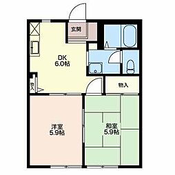 フレグランス豊岡Ａ 1階2DKの間取り