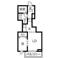 メリディアン多賀城笠神壱番館 3階1LDKの間取り