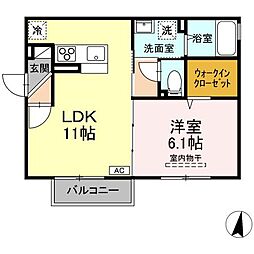 グランソレイユ 2階1LDKの間取り