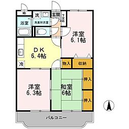 柳原マンションII 2階3DKの間取り