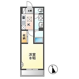 宇都宮市西2丁目アパート 1Kの間取図画像