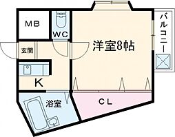 ソルフェージュ桂 3階1Kの間取り