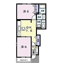 エレガンス・ヤツオＡ 1階2DKの間取り