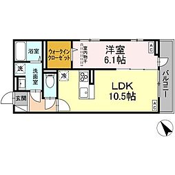 ＤーＲＯＯＭ連坊 2階1LDKの間取り