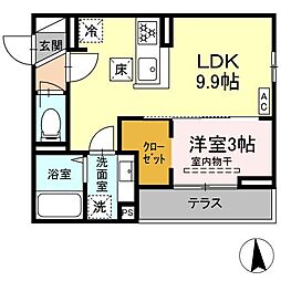 プランタン若里Ｖ 1階1LDKの間取り