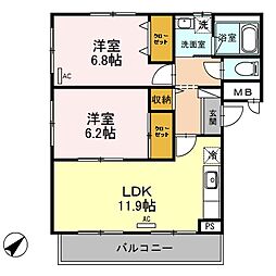 クリスタルパレス 1階2LDKの間取り