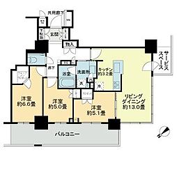 プラウドタワー平井 23階3LDKの間取り