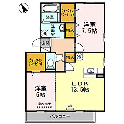 ルベール曙　C棟 2階2LDKの間取り