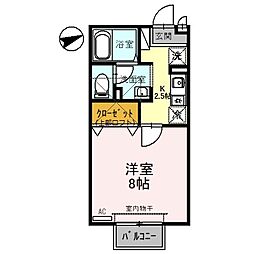 ルミエールＭ 2階1Kの間取り
