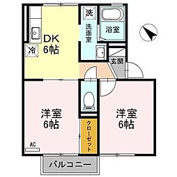 グランディアイワサキ 2DKの間取図画像