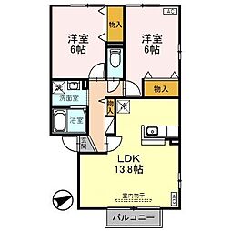ソレアード　Ｂ 2階2LDKの間取り