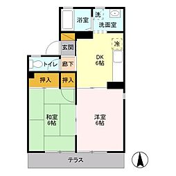 ラークヒルズ　Ａ 101 1階2DKの間取り