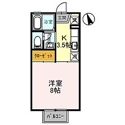 ルミナス若狭 1Kの間取図画像