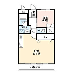 ル・シエール鏡島 3階1LDKの間取り