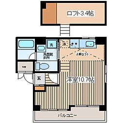 エバーグリーン旭町 3階ワンルームの間取り