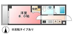フラッティ今出川天神 6階1Kの間取り
