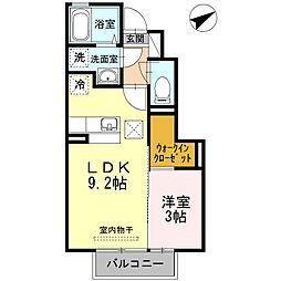 フルール類家 1階1LDKの間取り