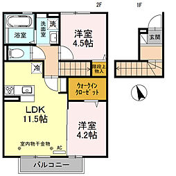 D-room柳原 2階2LDKの間取り
