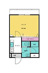 マリベール大道 1Kの間取図画像
