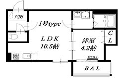 badge tomoi Est VII 1階1LDKの間取り