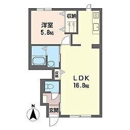 カーサフェリーチェ 1階1LDKの間取り